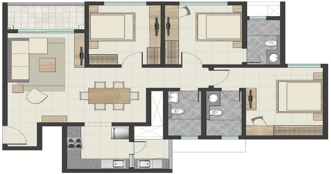 Sobha townpark 2 bhk floor plan